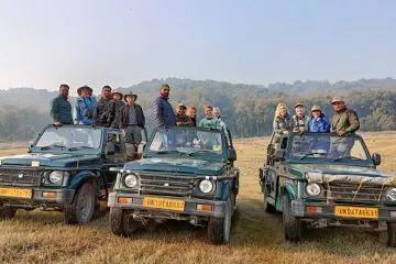 Visitors in safari jeeps for tiger safari in india