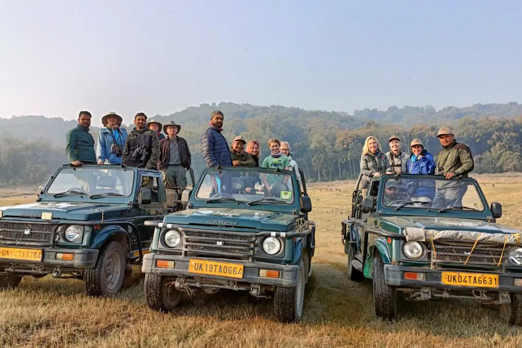 Visitors in safari jeeps for tiger safari in india